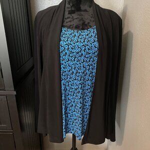 Sag Harbor Black Cardigan with Blue Swirl Tank